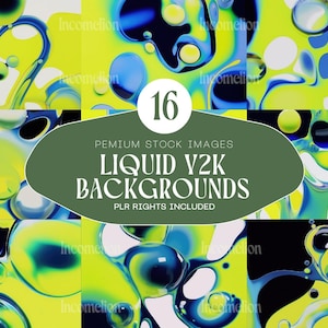 Y2K Aesthetic Background Bundle | 16 Abstract Liquid Style Designs with PLR Resell Rights. Instant Download.