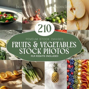 Fresh & Vibrant: 210 Fruits and Veggies Stock Photo Bundle for Branding, Social Media, and Marketing. PLR License Included. Instant Download
