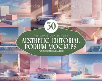30 Editorial Podium Mockups | 5K Aesthetic Product Displays for Beauty, Cosmetics, and Makeup. Editorial Branding Graphics. Instant Download