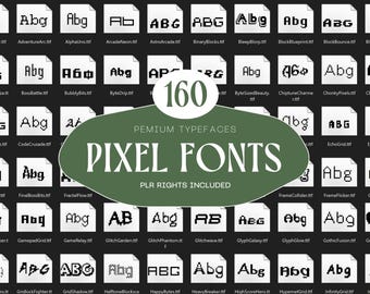 160 fuentes de píxeles de 8 bits / Megapack de fuentes PLR para creadores de contenido retro, gaming y digital. Derechos PLR incluidos: obtén el 100 % de las ganancias. Descarga instantánea.