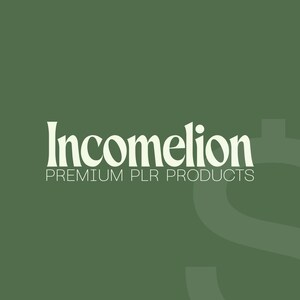 Pode incluir: Fundo verde com o texto "Incomelion PREMIUM PLR PRODUCTS" em branco. Um grande s&iacute;mbolo de d&oacute;lar estilizado &eacute; vis&iacute;vel no fundo, adicionando um tema financeiro ao design.