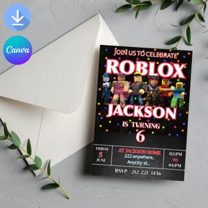 Roblox Invitation, Roblox Invite, Game Party, Roblox Boys Birthday Invitation Template, Game Birthday, Kids Roblox, Editable Template, Canva