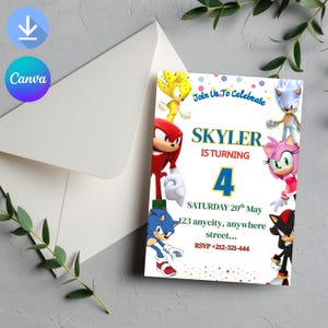Sonic 3 Birthday Invitation, Super Hedgehog Boys Party Invite, Super Sonic Party Invitation, Editable Sonic Invite Template, Canva Template