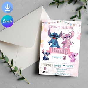 Stitch and Angel Birthday Invitation, Editable Stitch Birthday Invitation, Digital Party Invite, Stitch Birthday Party Invitation Printable