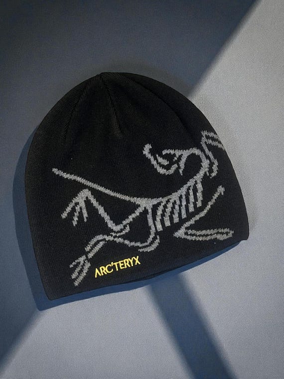 Vintage Arcteryx Beanie Black Winter Hat Retro With Skeleton Design