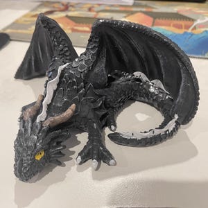 Black Dragon Statue, Crouching Gothic Figurine, Dungeons and Dragons D&D Monster, Fantasy Bookshelf Decor, Goblincore Altar Accent