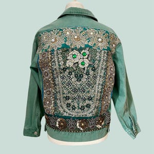 Embellished denim jacket sing vintage fabrics