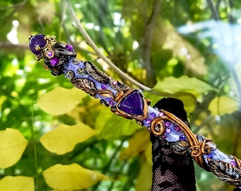 Pluma de varita mágica de amatista hecha a mano, tinta azul recargable