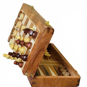 3 in 1 Holzbrettspiel Set | Schach Dame Backgammon Klappbrett | Handgefertigtes Holz Geschenk.