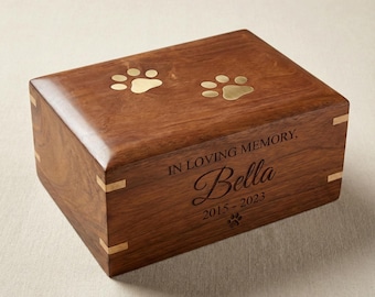 Personalisierte Gedenkurne aus Rosenholz für Hundeasche, individuell gestaltete Messing-Kremationsbox mit Pfotenabdruck