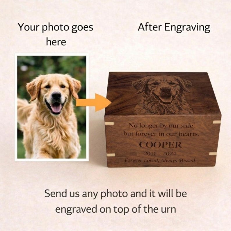 Personalized Dog Urn with Photo Engraving | Dog Memory Box for Ashes | Custom Pet Memorial Urn | Pet Loss Gift image 2