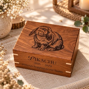 Personalized Rabbit Urn with Photo, Custom Engraved Bunny Ashes Box, Wooden Pet Memorial Keepsake, Loss of Bunny Gift