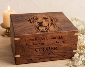 Personalized Dog Urn with Photo Engraving | Dog Memory Box for Ashes | Custom Pet Memorial Urn | Pet Loss Gift