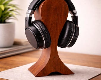 Solid Rosewood Headphone Stand Holder | Handcrafted Desk Organizer, Gaming Setup Decor