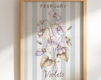 Februar Violett Kreuzstichmuster, Geburtsblume Sampler (PDF)