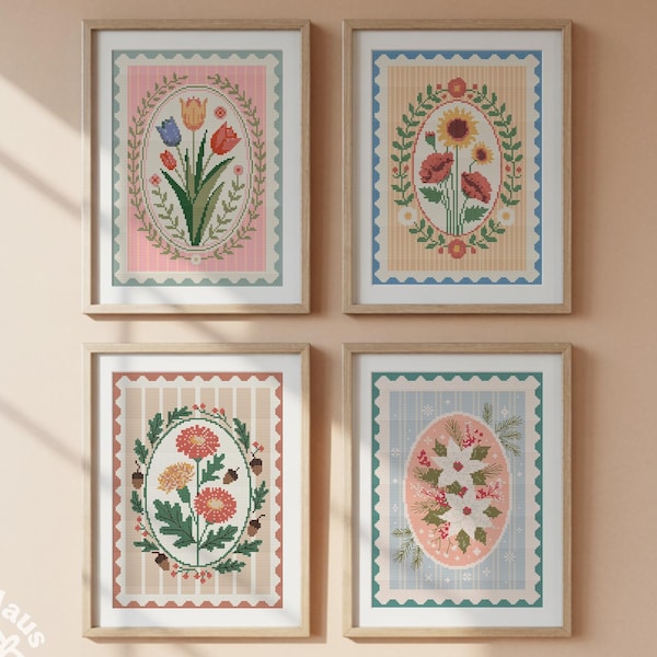 Floral Cross Stitch Pattern Bundle: Seasonal Flowers (PDF)