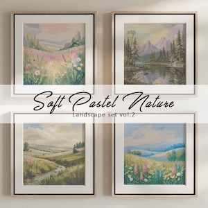Mjukpastell naturlandskapspaket, naturskönt broderi PDF-set, direktnedladdning