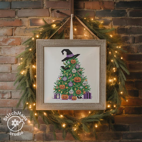 Halloween Christmas Tree Cross Stitch Pattern: Spooky Holiday Embroidery (PDF Download