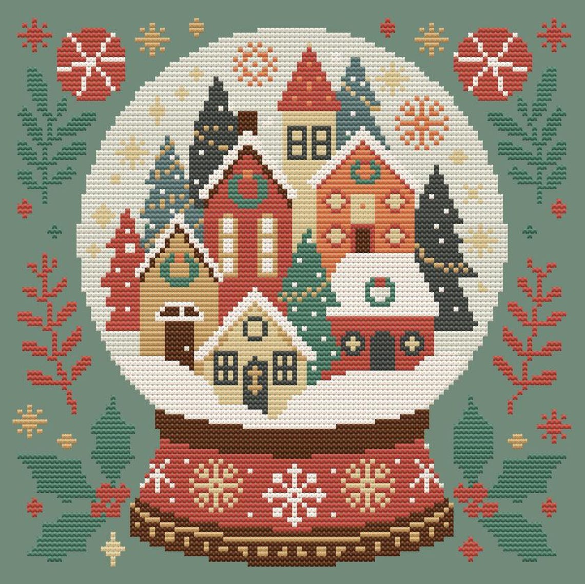 Christmas Village Snow Globe Cross Stitch Pattern: Winter Holiday ...