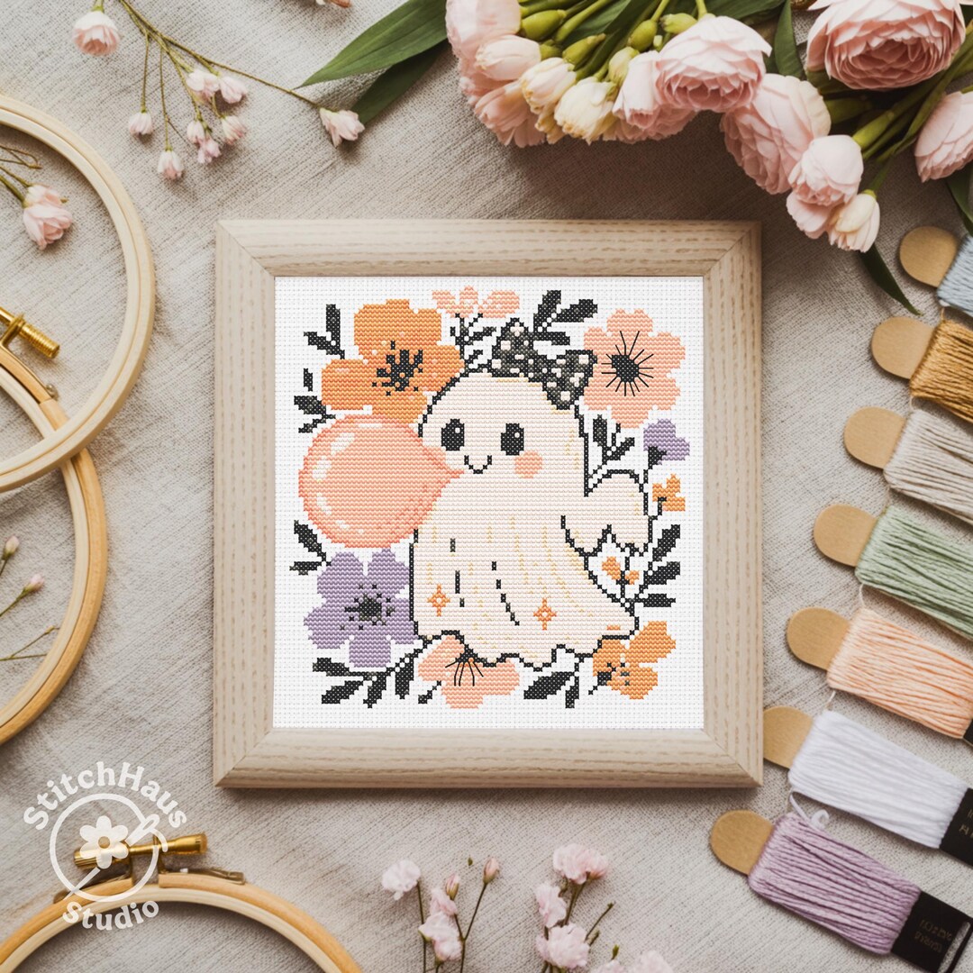 Kawaii Ghost Cross Stitch Pattern | Bubblegum Embroidery (PDF) - Etsy
