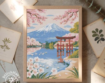 富士山クロスステッチキット、富士山刺繍、日本の火山ニードルポイント