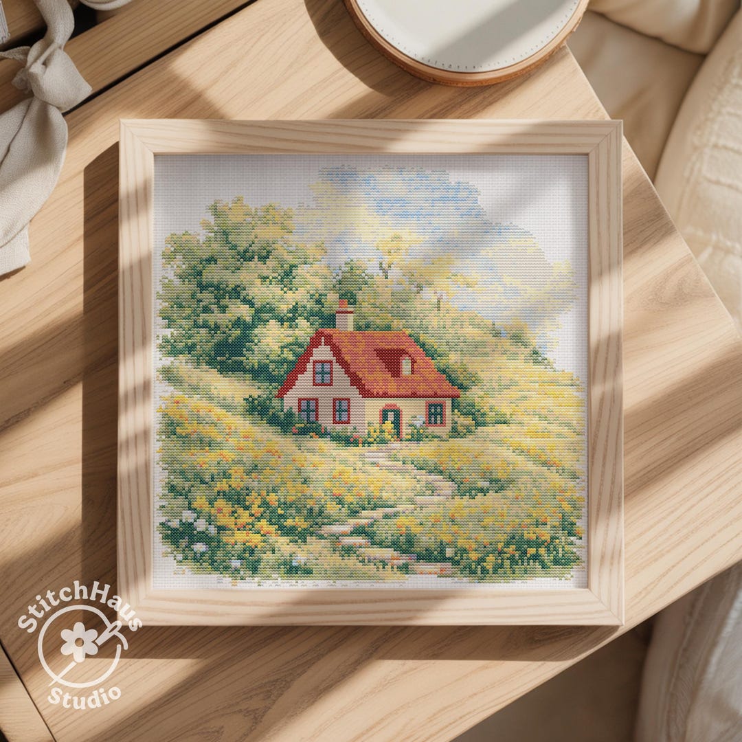 Cottage Landscape Cross Stitch Pattern, Countryside House (PDF Pattern ...
