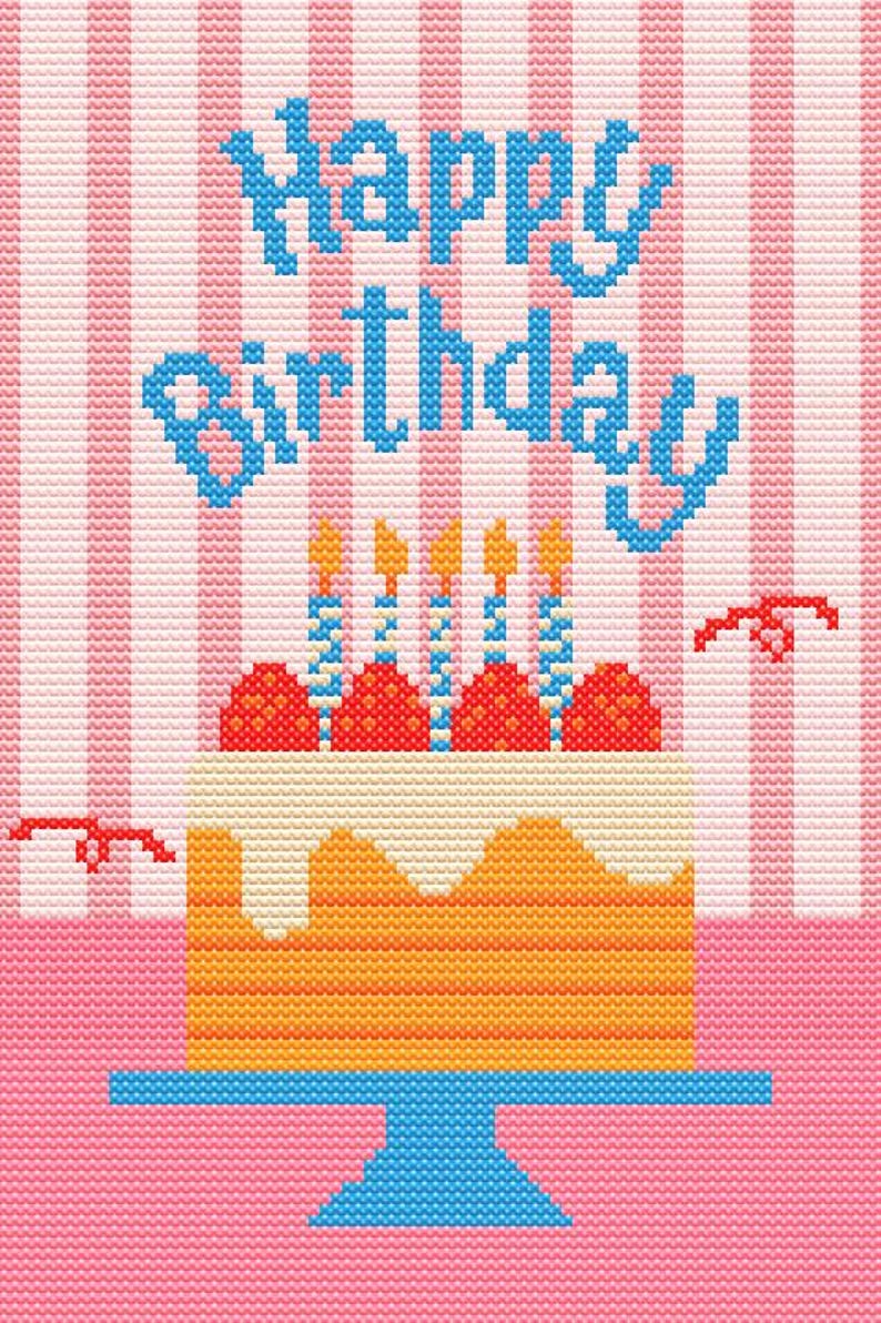 Happy Birthday Cake Cross Stitch Pattern | Celebration Embroidery (PDF ...