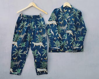 Soft Cotton Jungle Pajama Set | Safari Animal Print Loungewear | Women’s Matching Sleep Set