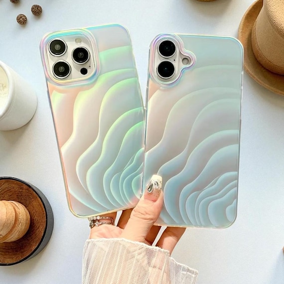 Aurora Gradient Laser Water Ripple iPhone Case – Shockproof Clear Acrylic Cover for iPhone