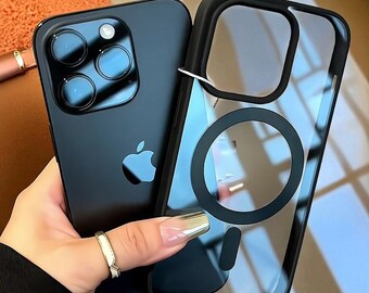 Matowe, naturalne, tytanowe etui z magnetycznym ładowaniem na telefon | Smukłe, odporne na wstrząsy etui ochronne na iPhone'a
