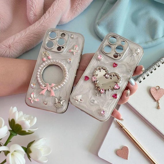 Glitter Diamond Heart Mirror iPhone Case, Ballet Charm