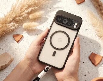 Funda MagSafe transparente mate para Pixel con cordón y carga inalámbrica