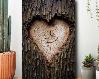 Heart Tree Trunk Canvas Print: Rustic Forest Wall Art, Romantic Decor,  ( Digital File )
