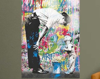 Banksy Police and Child Graffiti Art Print, Colorful Street Art (Digital Download)