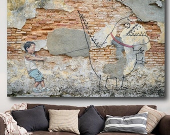 Dino Street Graffiti Canvas Print, Modern Boho Nursery Decor  (Digital Download)