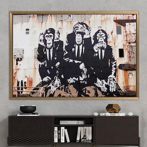 Banksy Three Wise Monkeys, Banksy Monkey Wall Decor, Abstract Wall Art, Banksy Canvas Art, Graffiti Wall Decor, Three Wise Monkey Art Canvas