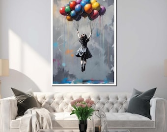 Banksy Girl with Balloon Canvas Art, Graffiti Street Style Decor (Digital Download)