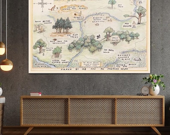 Winnie the Pooh Map, 100 Acre Wood Canvas, Nursery Decor (Digital Download)