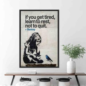 Toile Banksy Girl and Blue Bird, citation de motivation (téléchargement numérique)