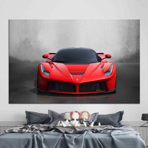 Red Supercar Canvas Art, Ferrari Wall Decor, Modern Sports Car Wall Print, Red Ferrari Art, Garage Wall Art, Red Car Artwork, Canvas Art,