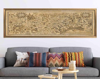 Vintage Style Wizarding World Map Canvas, Magical Castle Print
