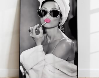 Audrey Hepburn Pink Lips Art, Iconic Woman Portrait (Digital File)