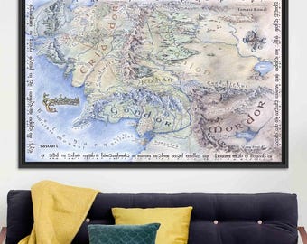 Middle Earth Map Print: Canvas Wall Art, Home Decor, Digital File