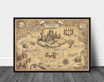 Wizarding World Map Art Print, Vintage Fantasy Decor (Digital Download)