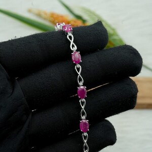 Natural Ruby & Real Diamond Sterling Silver Bracelet, Oval cut Jewelry