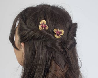 Gold Pansy Flower Hair Clips, Gold Flower Bobby Pins, Gold Flower Hair Grips, Gold Flower Hair Pins, Gold Flower Kirby Grips