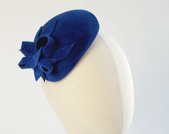 Royal Blue Felt Percher Hat with Loops, Blue Cocktail Hat, Blue Race Day Hat, Blue Occasion Hat, Blue Cheltenham Hat, Blue Felt Wedding Hat