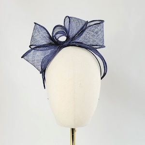Navy Blue Sinamay Loop Fascinator, Navy Wedding Fascinator, Navy Statement Headband, Navy Race Day Fascinator, Navy Vegan Fascinator
