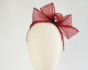 Red Sinamay Loop Fascinator, Red Wedding Fascinator, Red Statement Headband, Red Race Day Fascinator, Red Vegan Fascinator