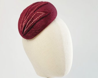 Maroon Felt Hat with Embroidery, Wine Red Cocktail Hat, Burgundy Red Wedding Hat, Red Race Day Hat, Red Occasion Hat, Cheltenham Races Hat